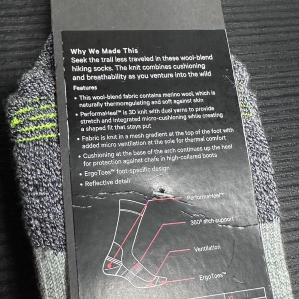 Lululemon Men's Power Stride Hiking Crew Socks NWT Size L (Black/Yellow) - Picture 10 of 11